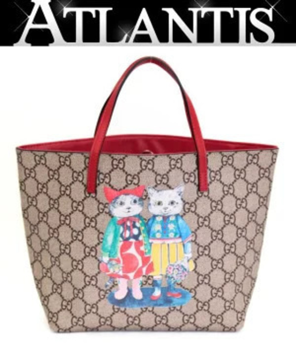 Gucci x Higuchi Yuko Tote Bag GG Cat Leather Beige Cream